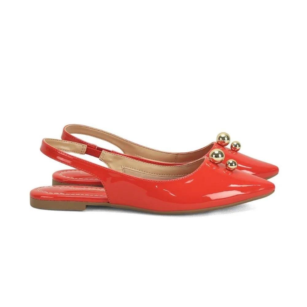 Sapatilha Slingback Verniz com Bico Fino Elegância Ana Mello Laranja 1