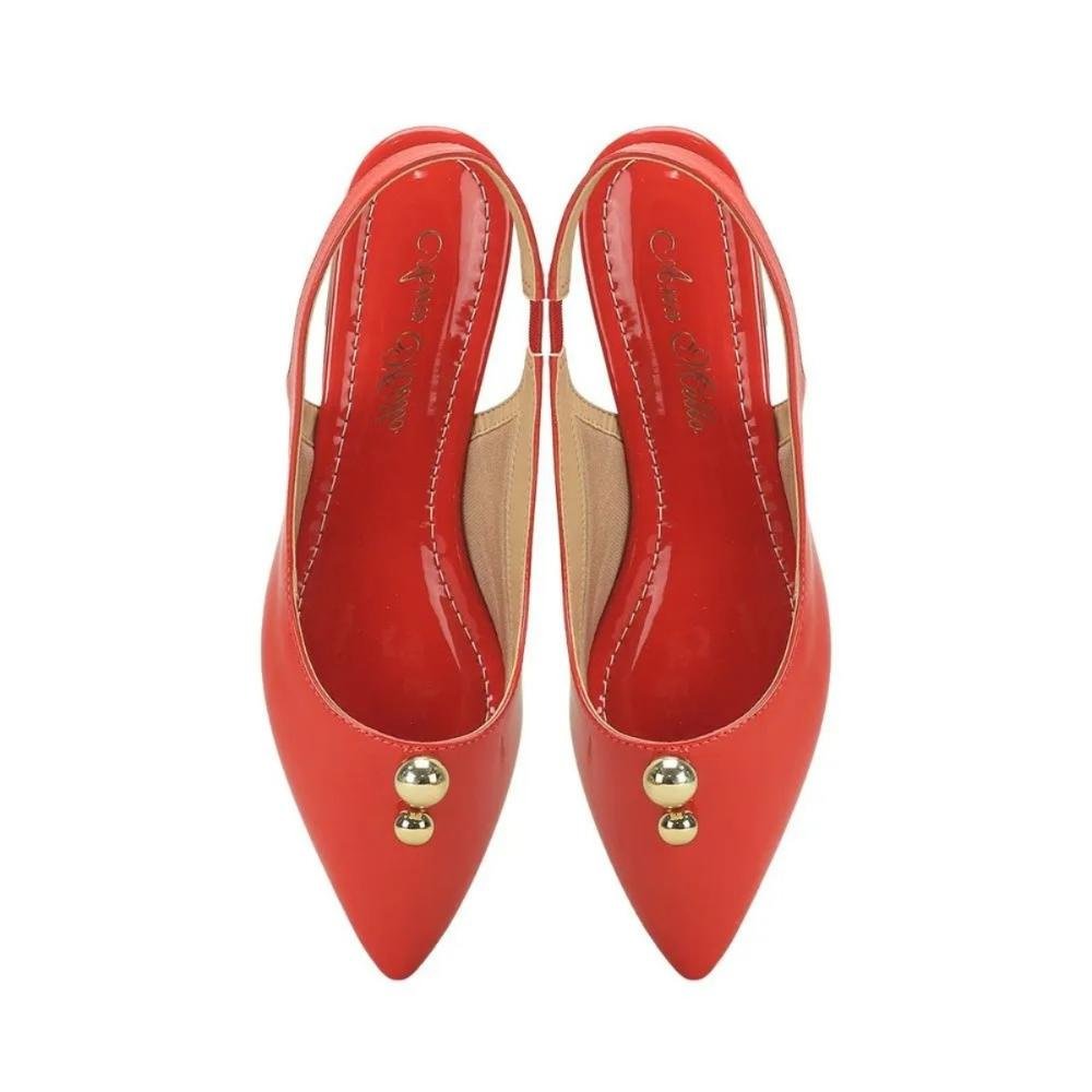 Sapatilha Slingback Verniz com Bico Fino Elegância Ana Mello Laranja 3