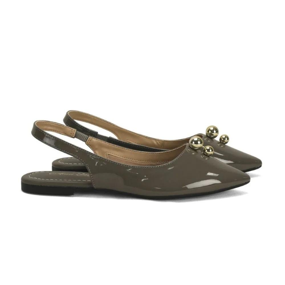 Sapatilha Slingback Verniz com Bico Fino Conforto Ana Mello Cinza 1