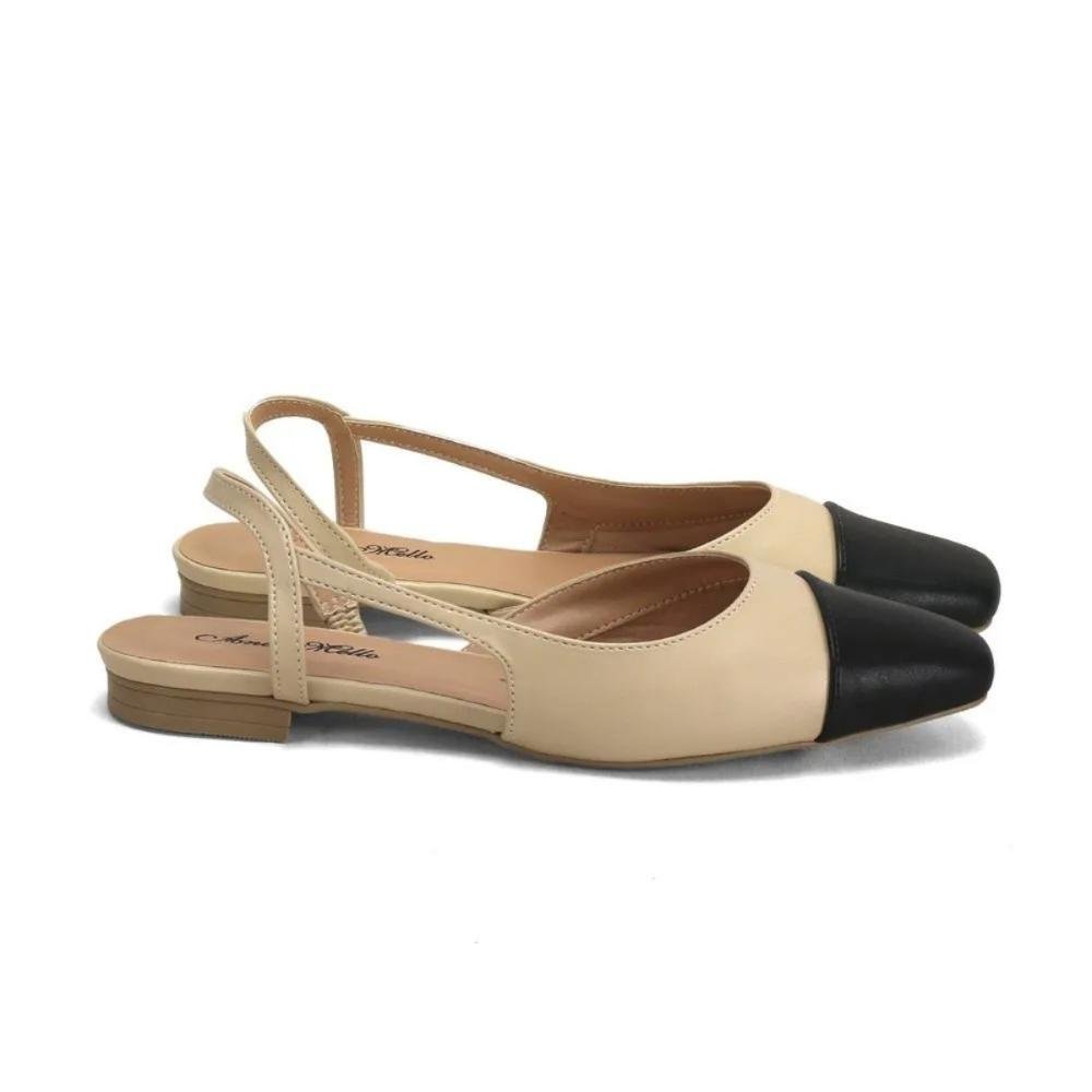 Sapatilha slingback creme com biqueira preta Bege/Preto 1