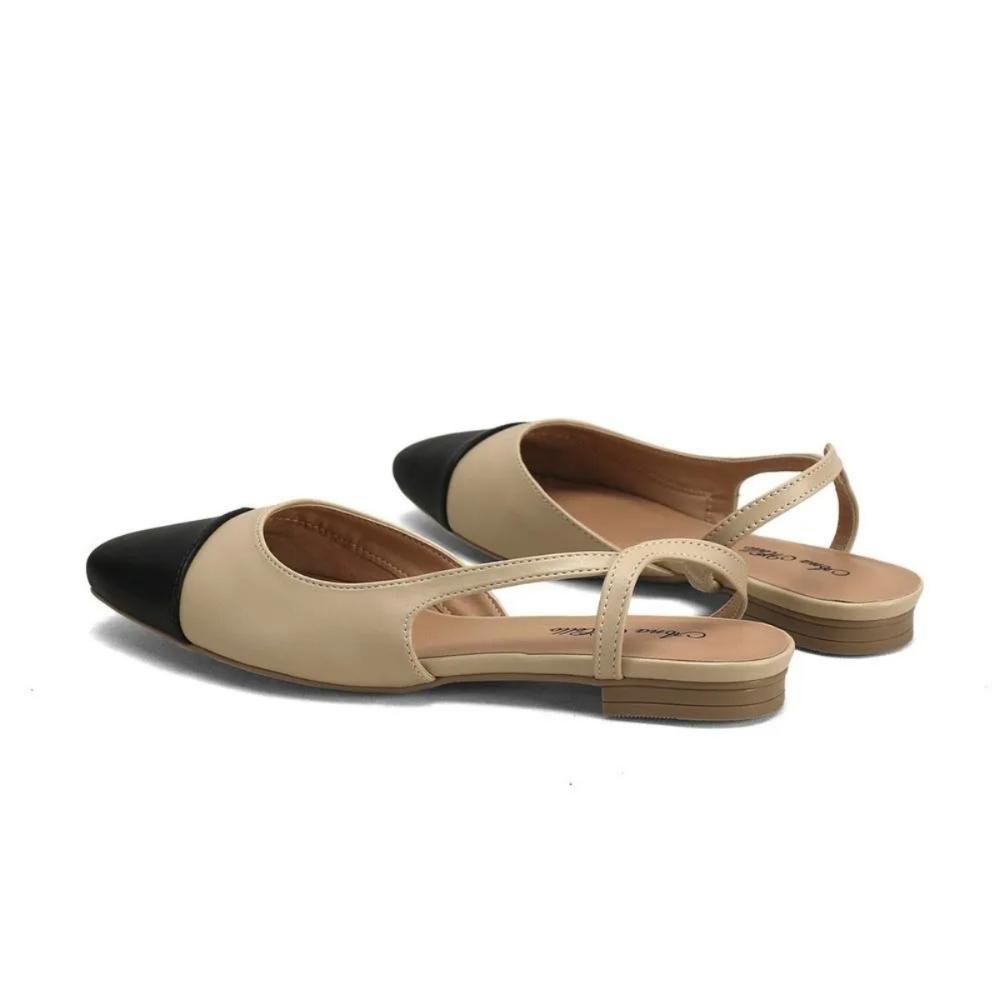 Sapatilha slingback creme com biqueira preta Bege/Preto 3