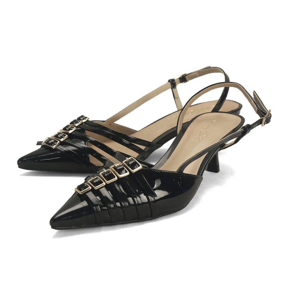 Scarpin Slingback com Fivelas Preto Ana Mello Elegância Preto 2