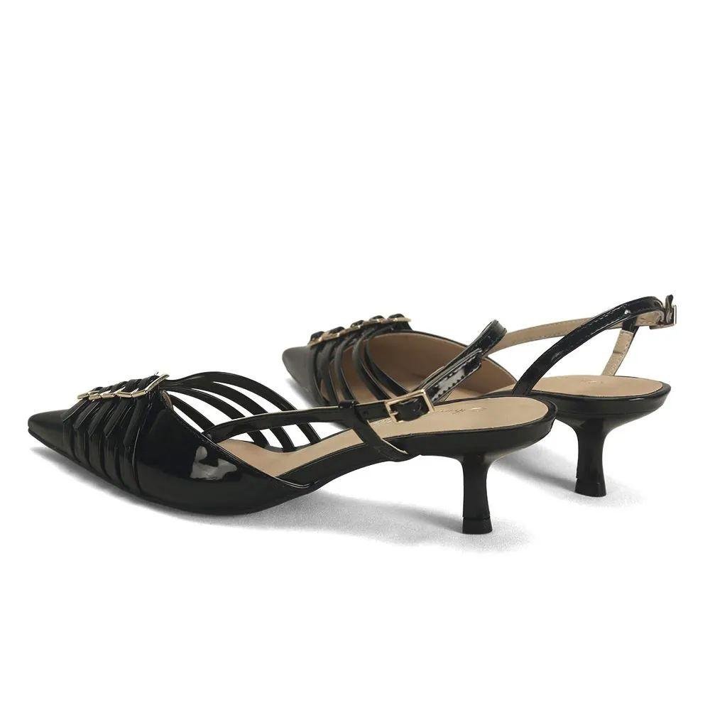 Scarpin Slingback com Fivelas Preto Ana Mello Elegância Preto 3