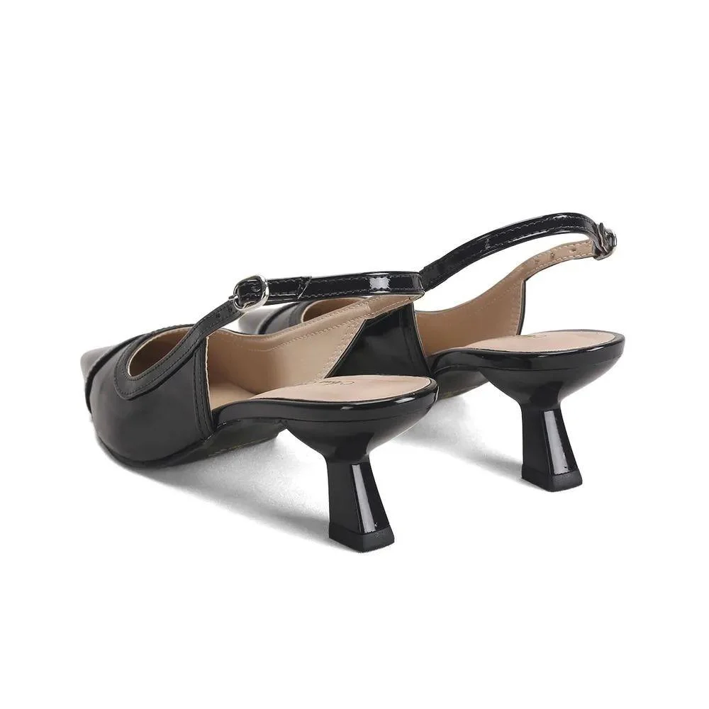 Scarpin Slingback Fivela Verniz Preta Ana Mello Feminino Preto 3