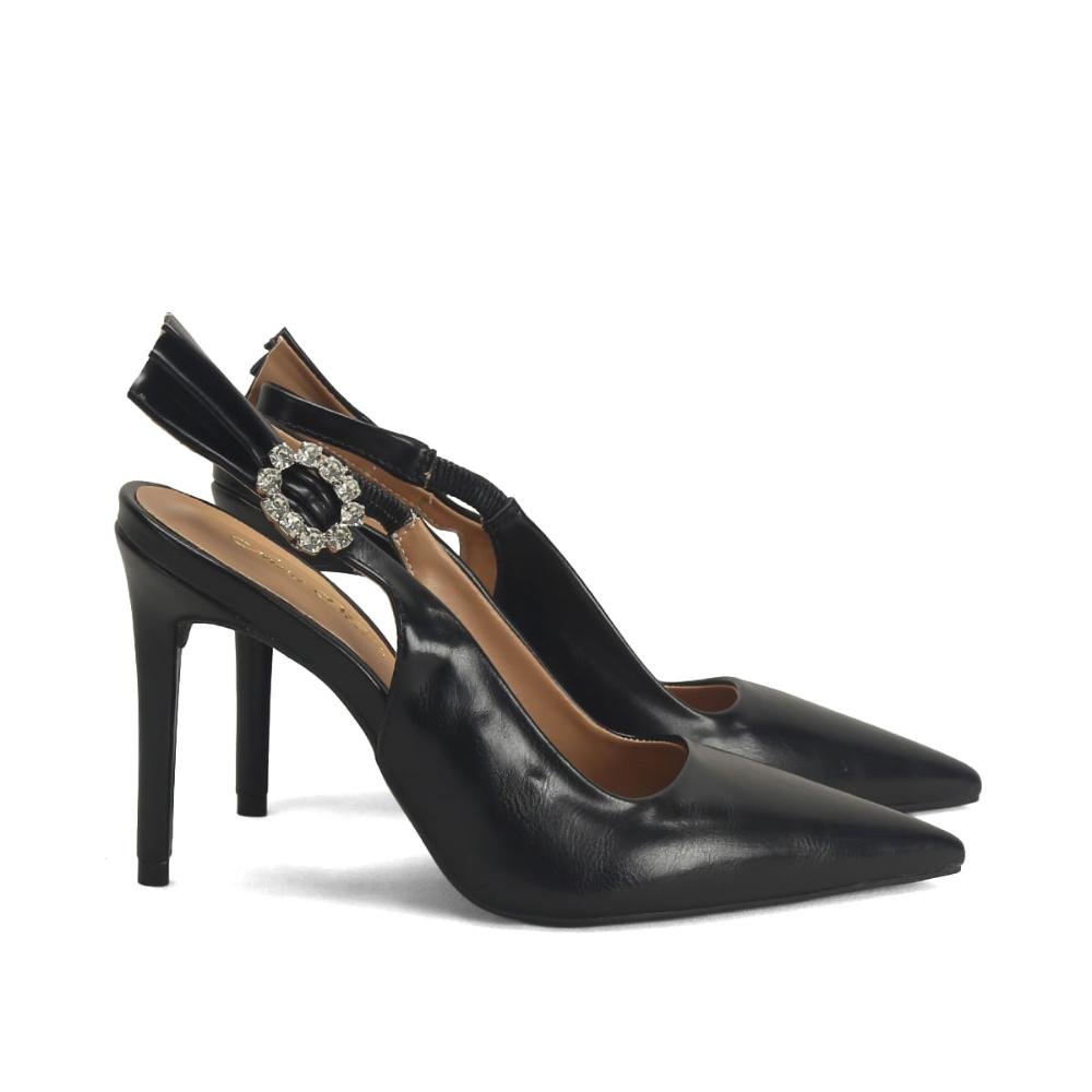 Slingback de Luxo com Fivela de Pedrarias Ana Mello Preto 1