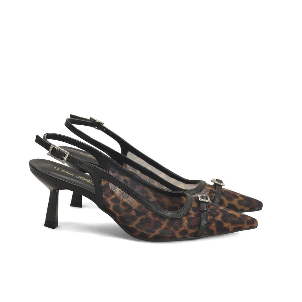 Slingback em Tela Oncinha Bico Fino Ana Mello Preto 1