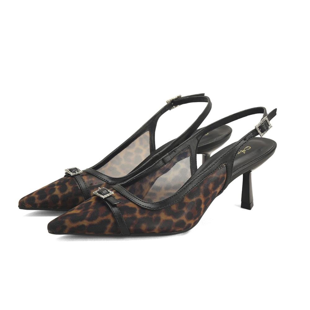 Slingback em Tela Oncinha Bico Fino Ana Mello Preto 2