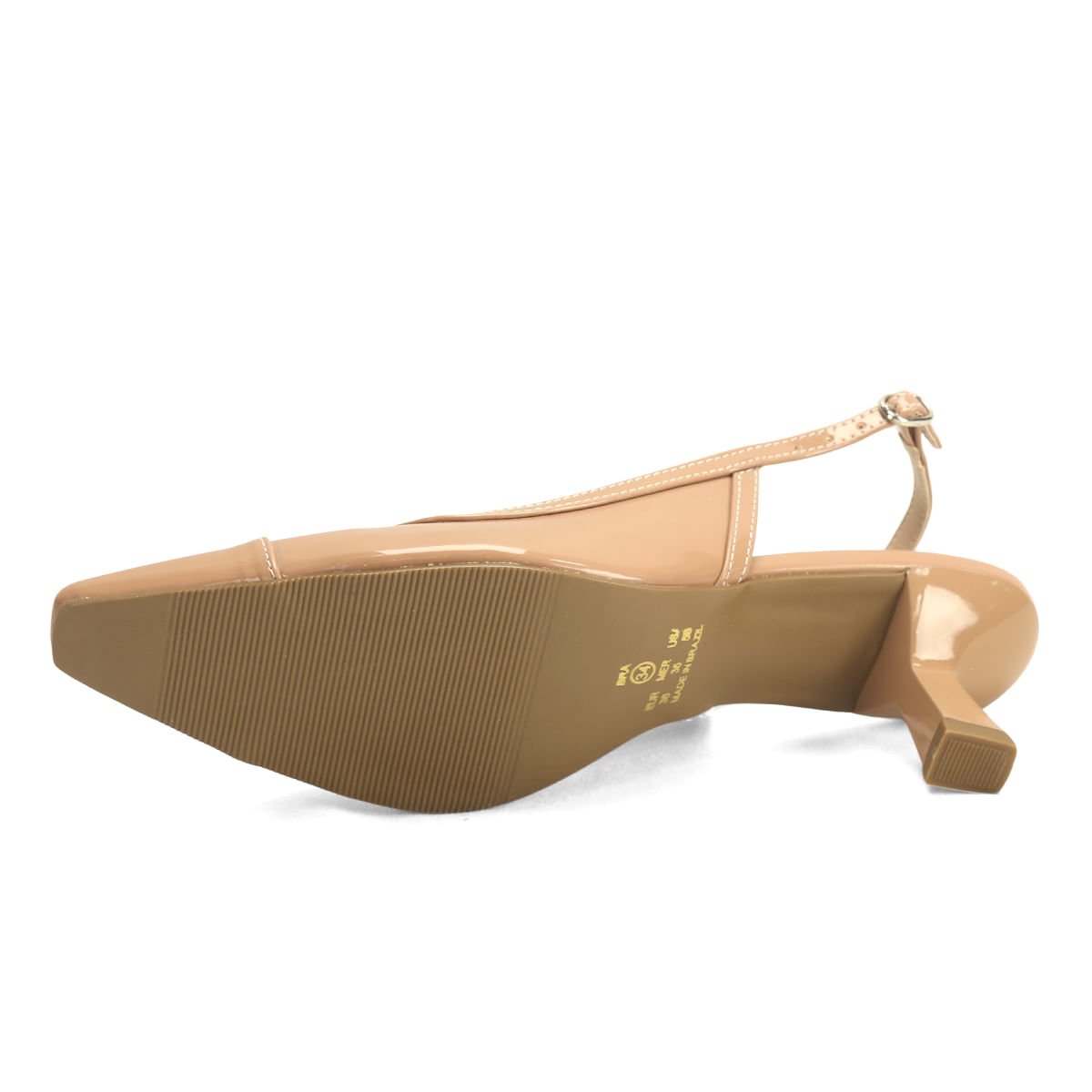Scarpin Slingback Verniz Bico Fino Ana Mello Bege 5