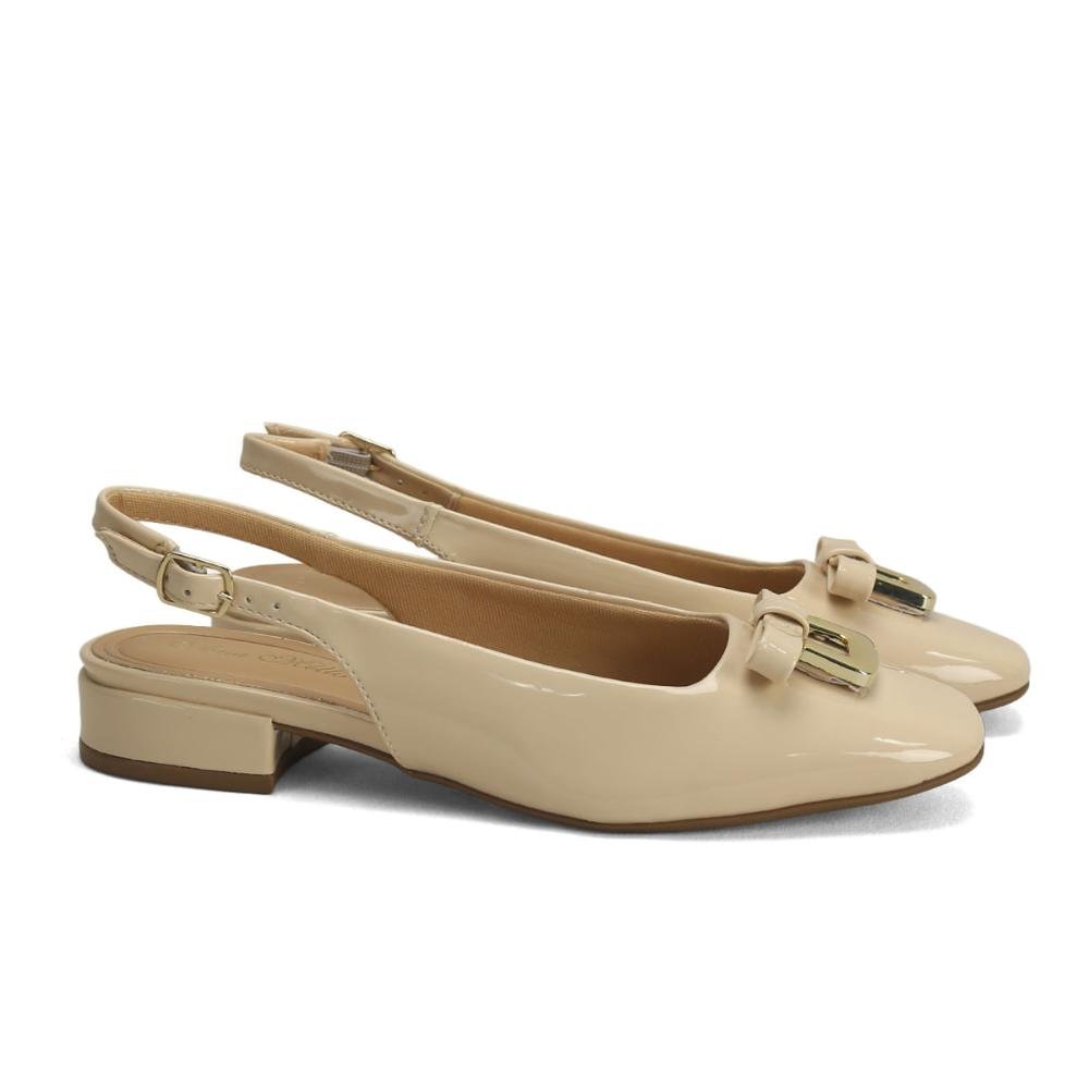 Slingback Básico com Fivela Dourada Chic Ana Mello Bege 1