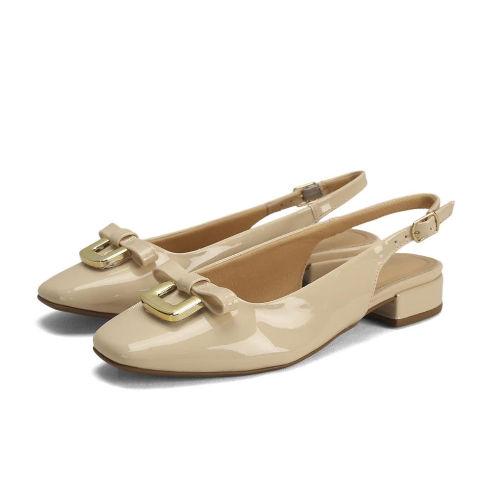 Slingback Básico com Fivela Dourada Chic Ana Mello Bege 2