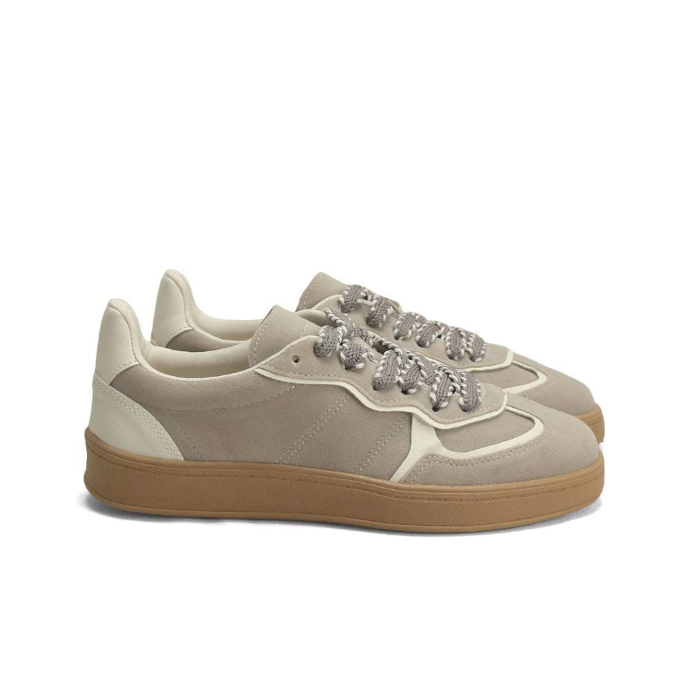 Tênis Casual de Camurça com Design Bicolor Ana Mello Bege 1