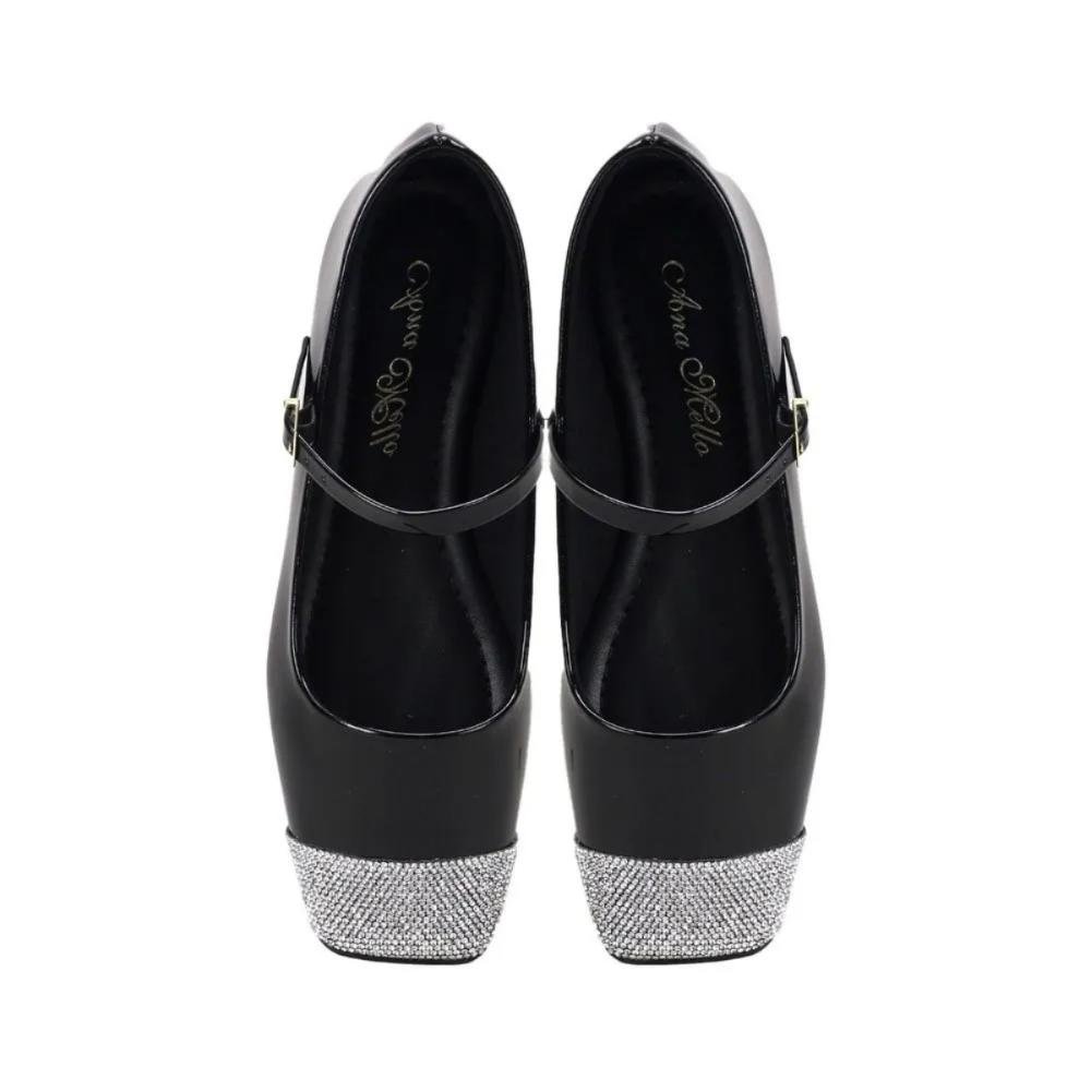 Sapatilha Bico Quadrado Verniz com Cristais Ana Mello Preto 2