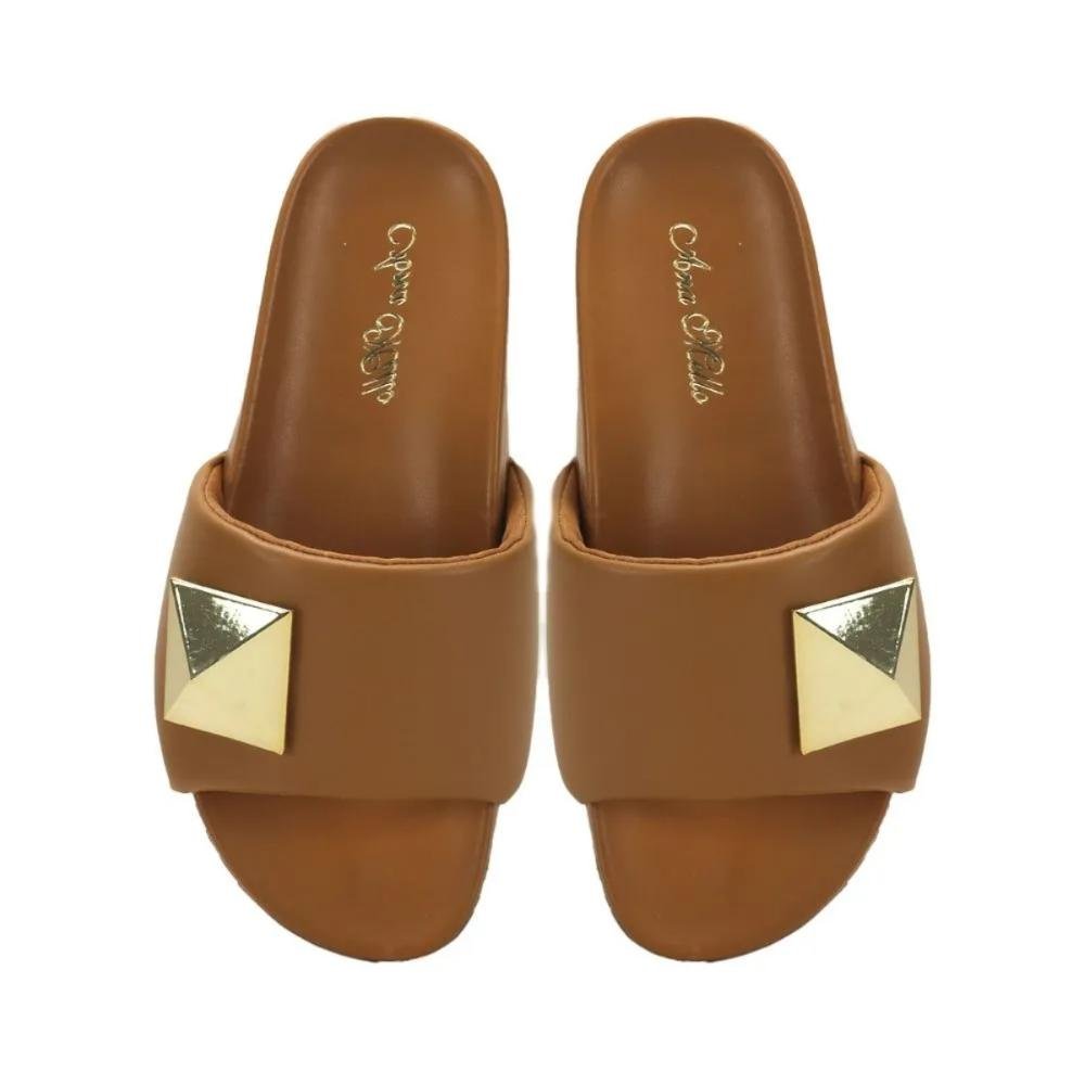 Slide Pirâmide Feminina Confortável Modera Ana Mello Caramelo 2