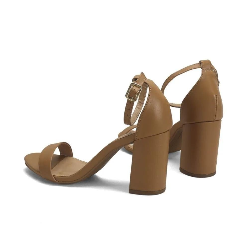 Sandália Minimalista em Couro com Salto Bloco Ana Mello Marrom 3