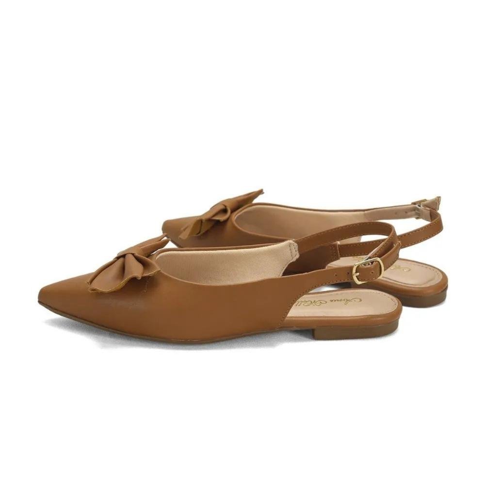 Sapatilha Slingback com Laço Estilo e Sofisticação Ana Mello Marrom 2