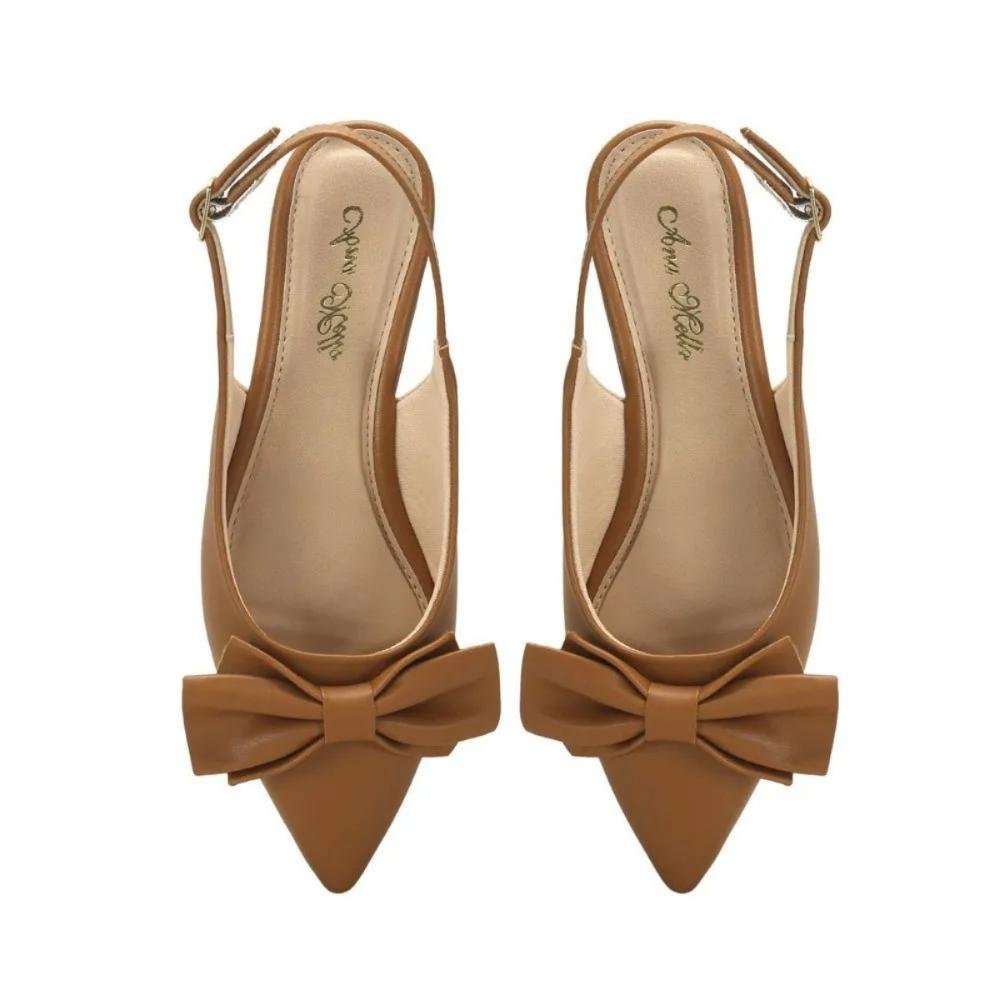 Sapatilha Slingback com Laço Estilo e Sofisticação Ana Mello Marrom 3