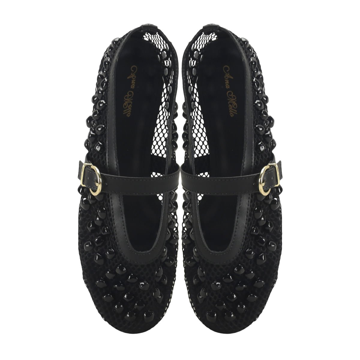 Sapatilha em Tela com Bordados Metálicos Ana Mello Preto 2