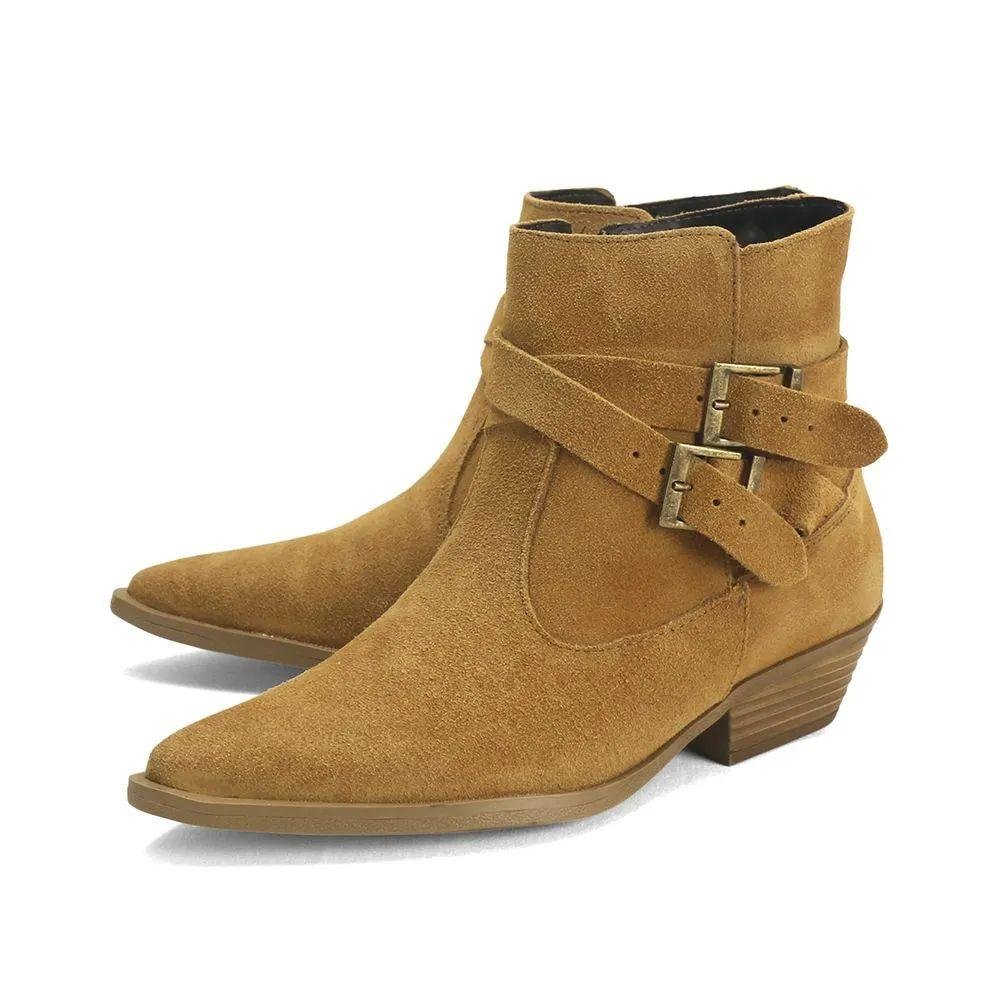 Bota Western Couro Camurça Caramelo Ana Mello Elegante Marrom 2