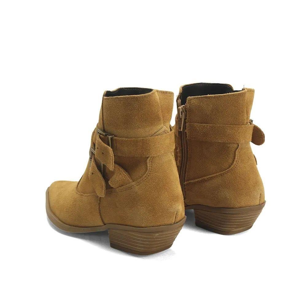 Bota Western Couro Camurça Caramelo Ana Mello Elegante Marrom 3
