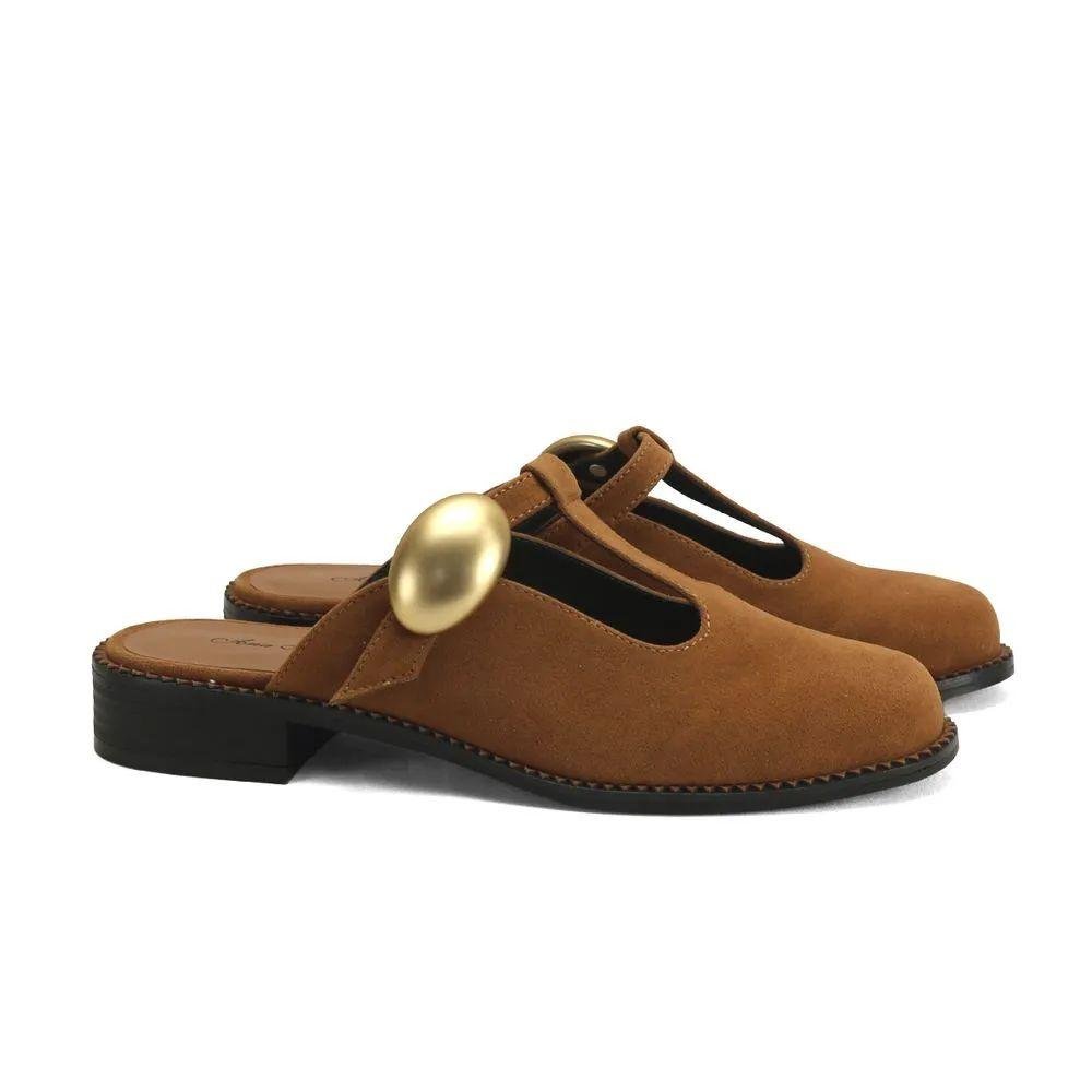 Mule Caramelo Camurção com Maxi Enfeite Ana Mello Charmosa