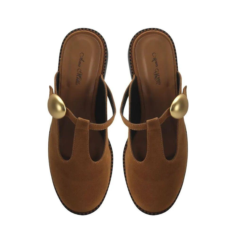 Mule Caramelo Camurção com Maxi Enfeite Ana Mello Charmosa Marrom 3