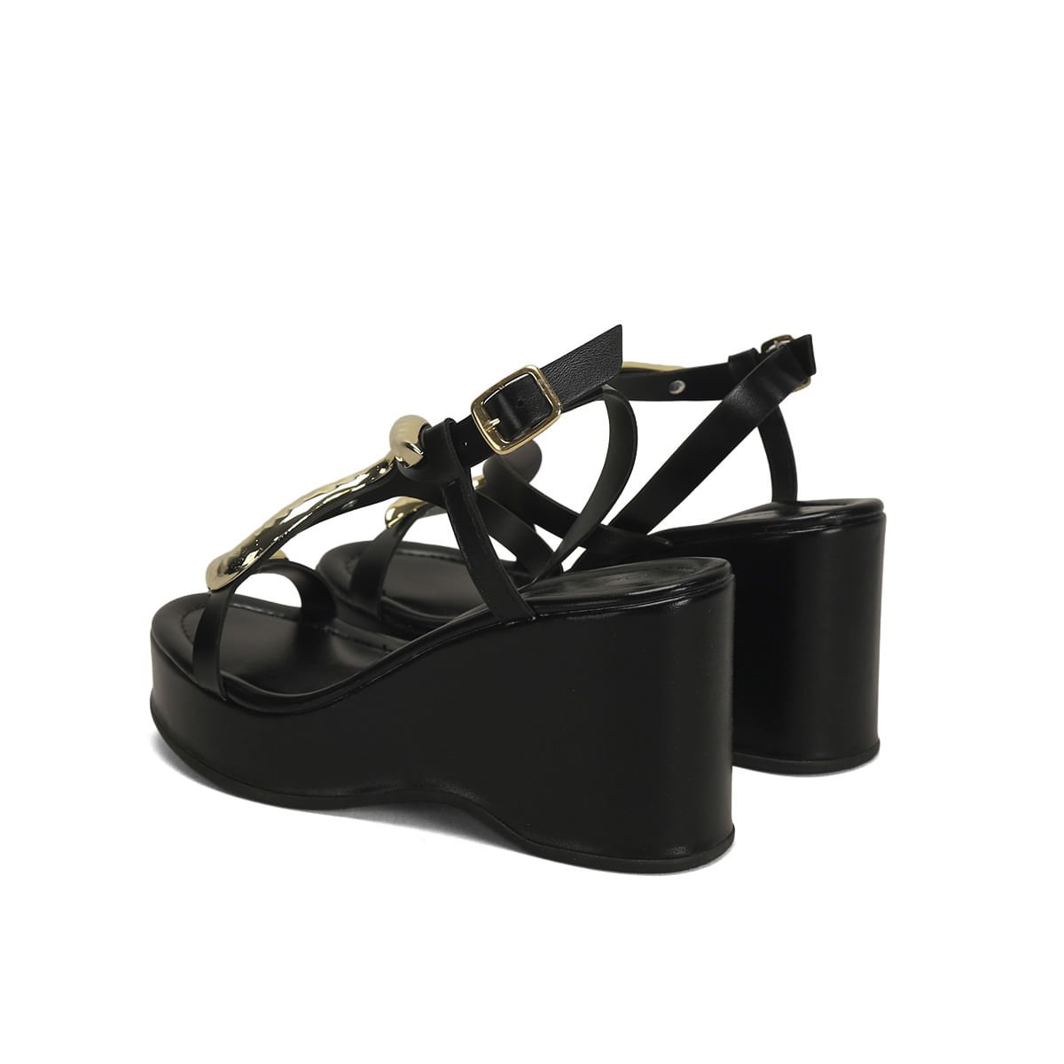 Anabela Preta Napa Salto 9cm Detalhe Cobra Preto 3