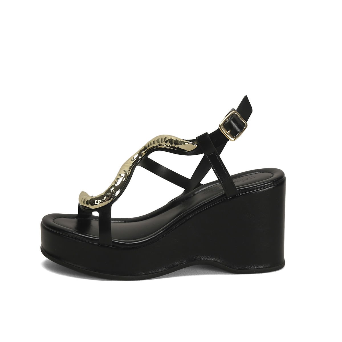 Anabela Preta Napa Salto 9cm Detalhe Cobra Preto 4