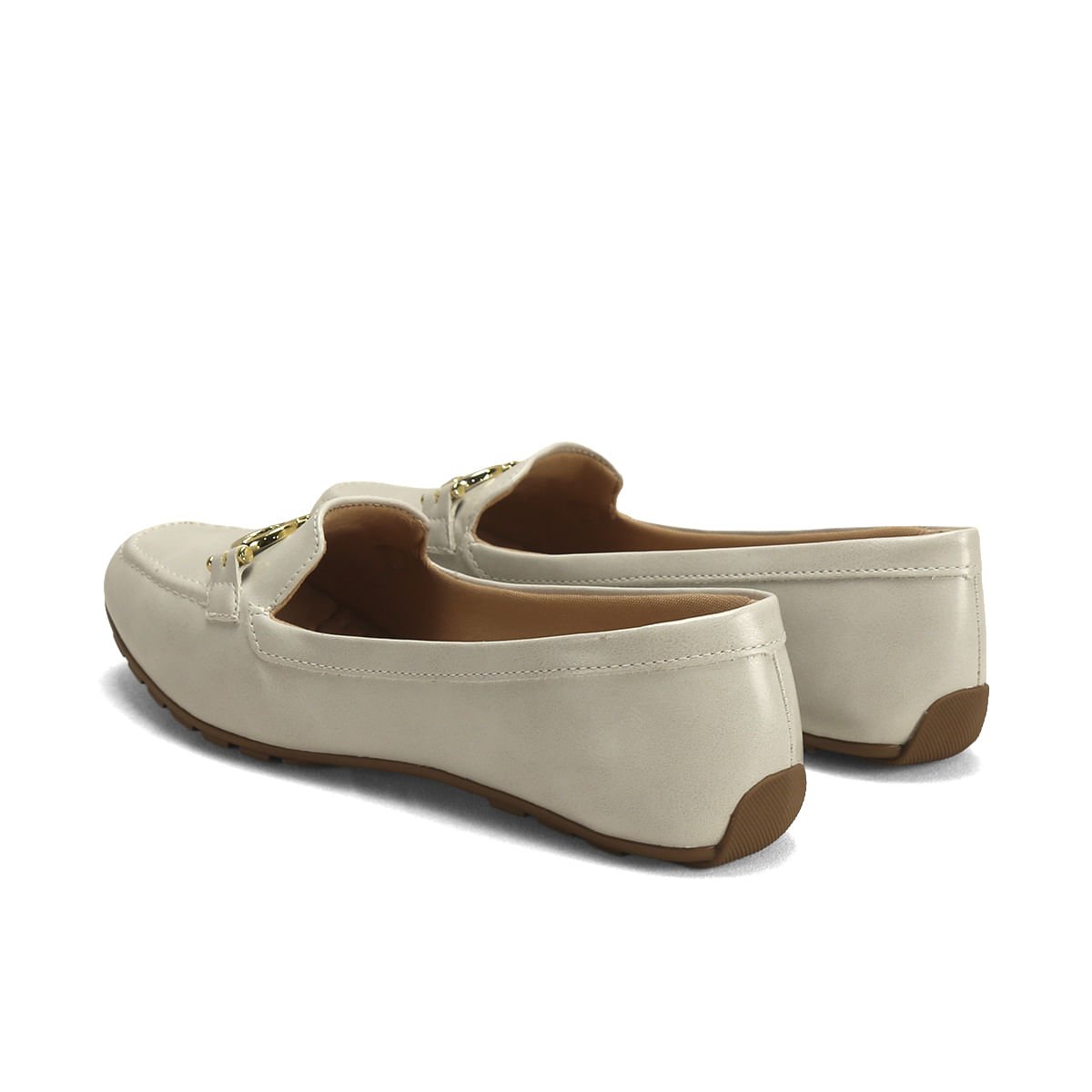 Mocassim Clássico com Enfeite Metal Dourado Ana Mello Bege 3