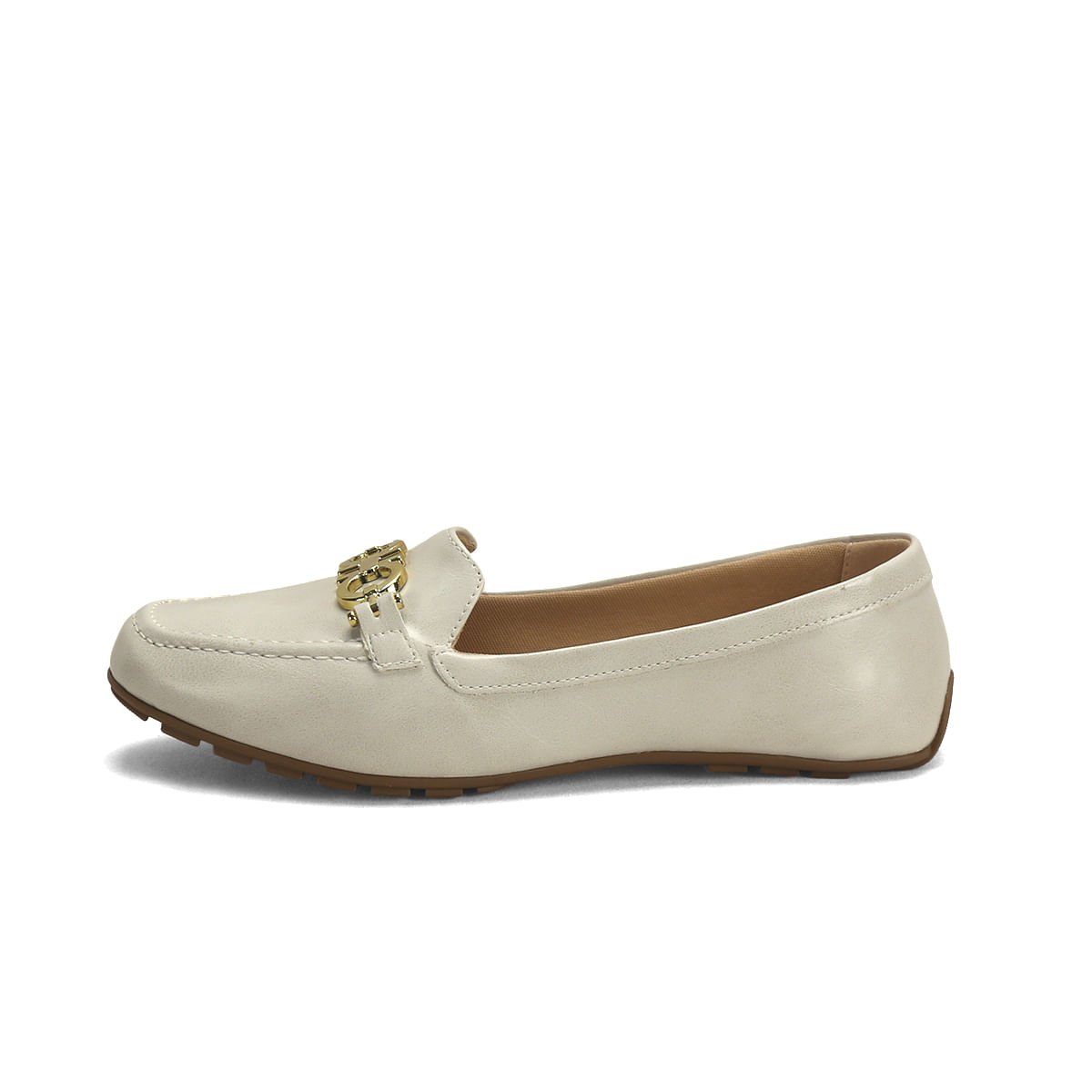 Mocassim Clássico com Enfeite Metal Dourado Ana Mello Bege 4