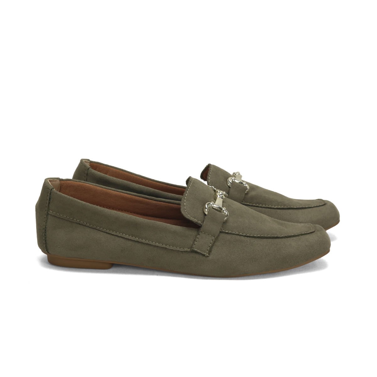 Mocassim clássico suede verde army com fivela ouro light