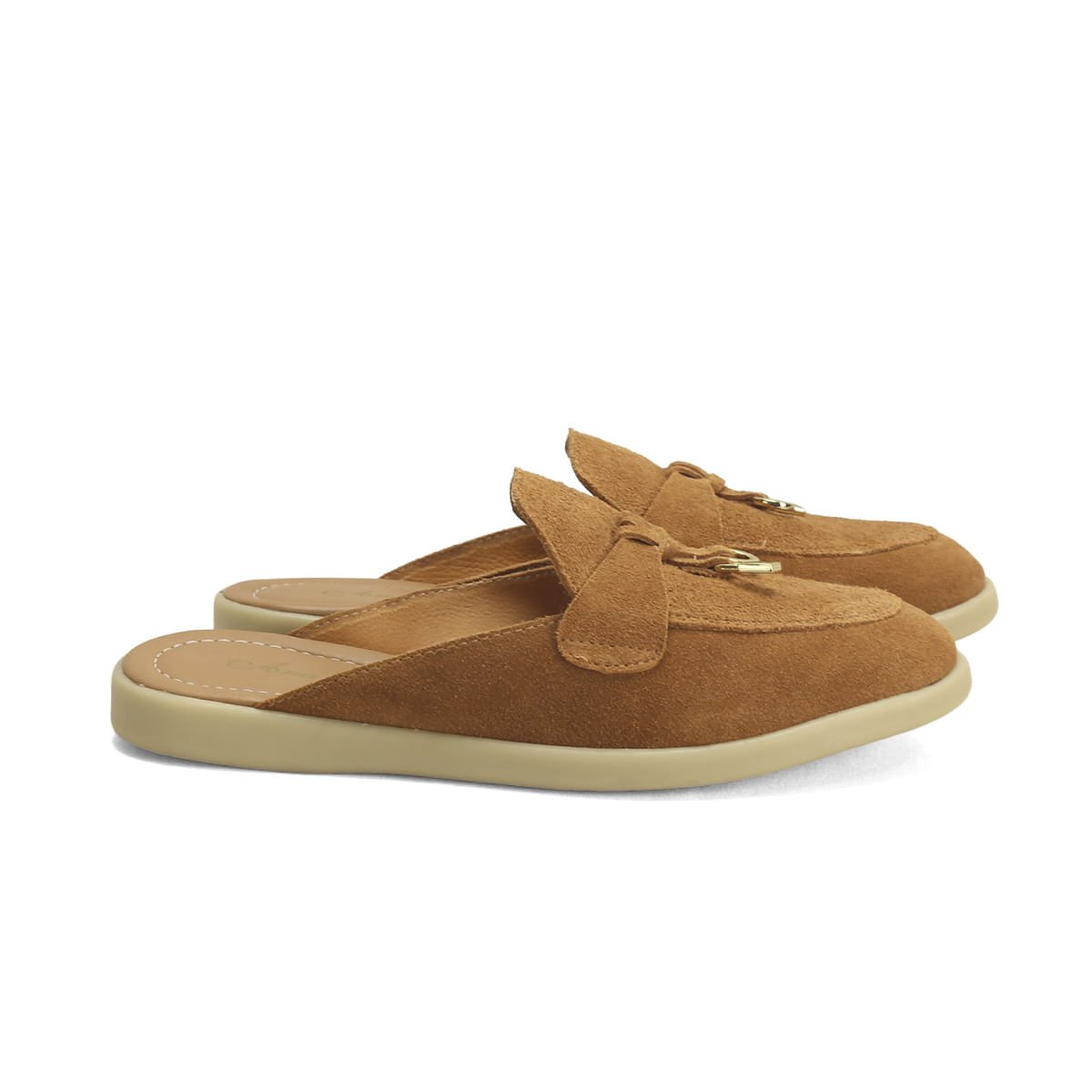 Mule Camurça Caramelo Salto 2cm