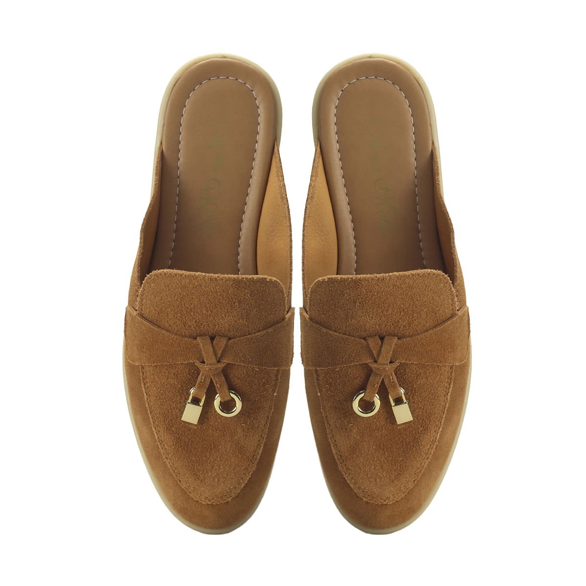 Mule Camurça Caramelo Salto 2cm Marrom 2