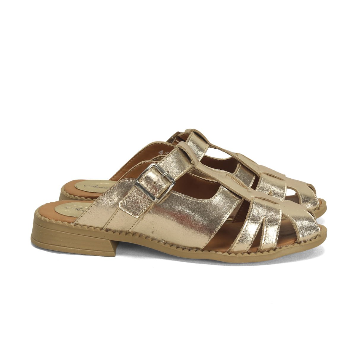 Mule Retrô Couro Metalizado Dourado Elegante