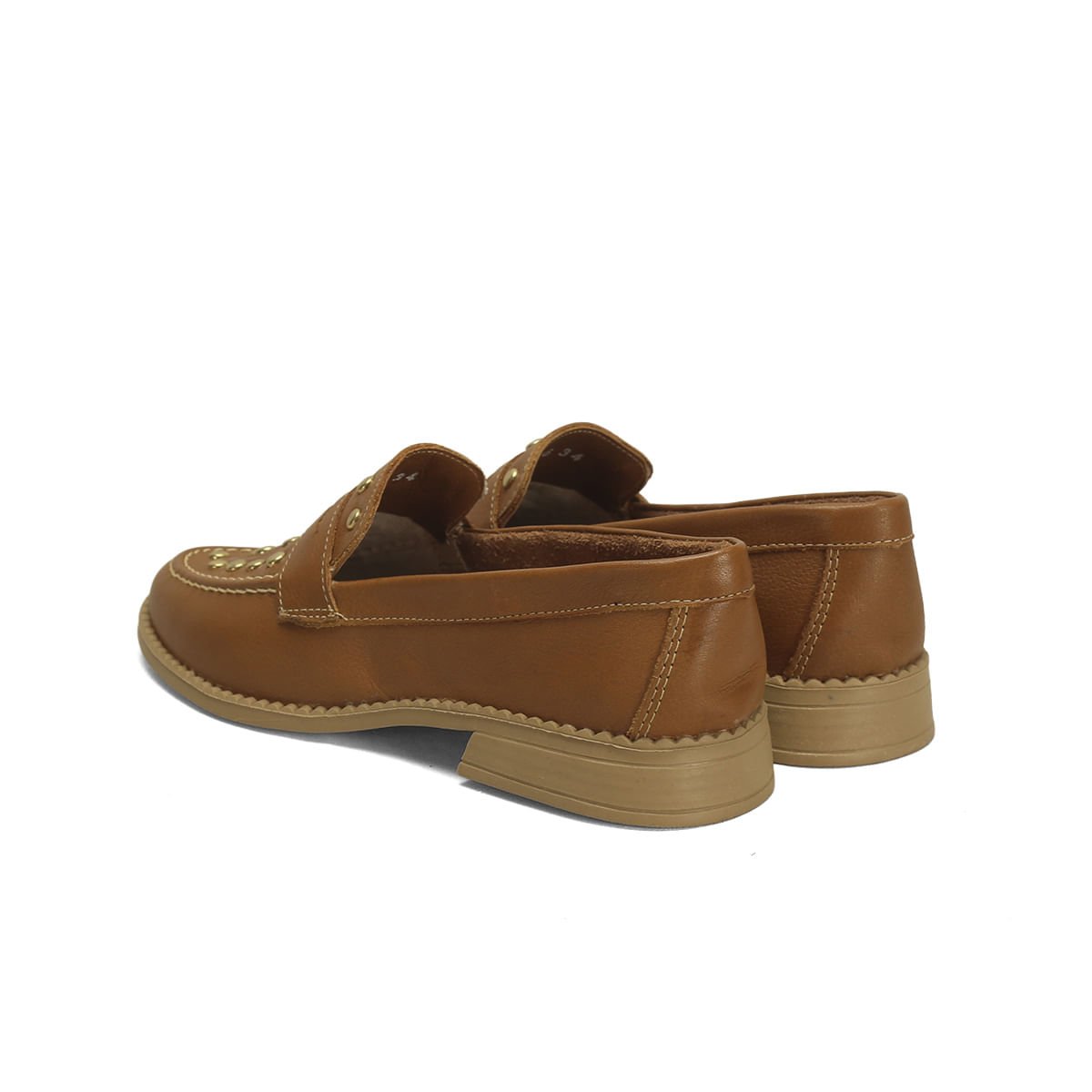 Mocassim couro fly caramelo com aplicações dourdado Marrom 3