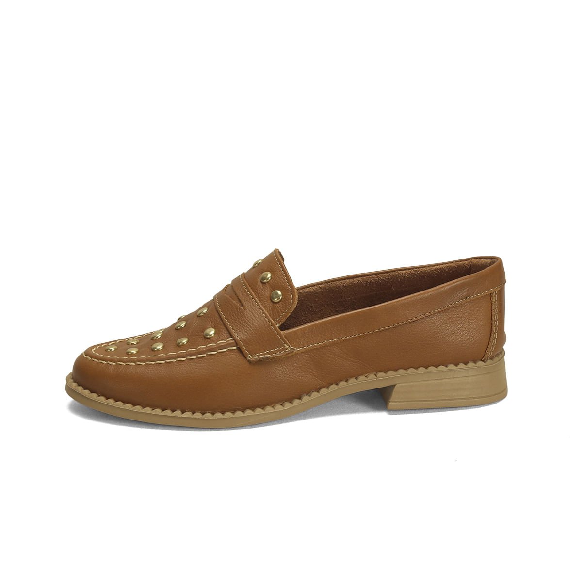 Mocassim couro fly caramelo com aplicações dourdado Marrom 4