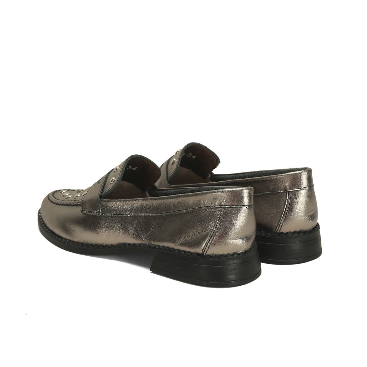 Mocassim couro metalizado ônix com aplicações ônix Prata 3