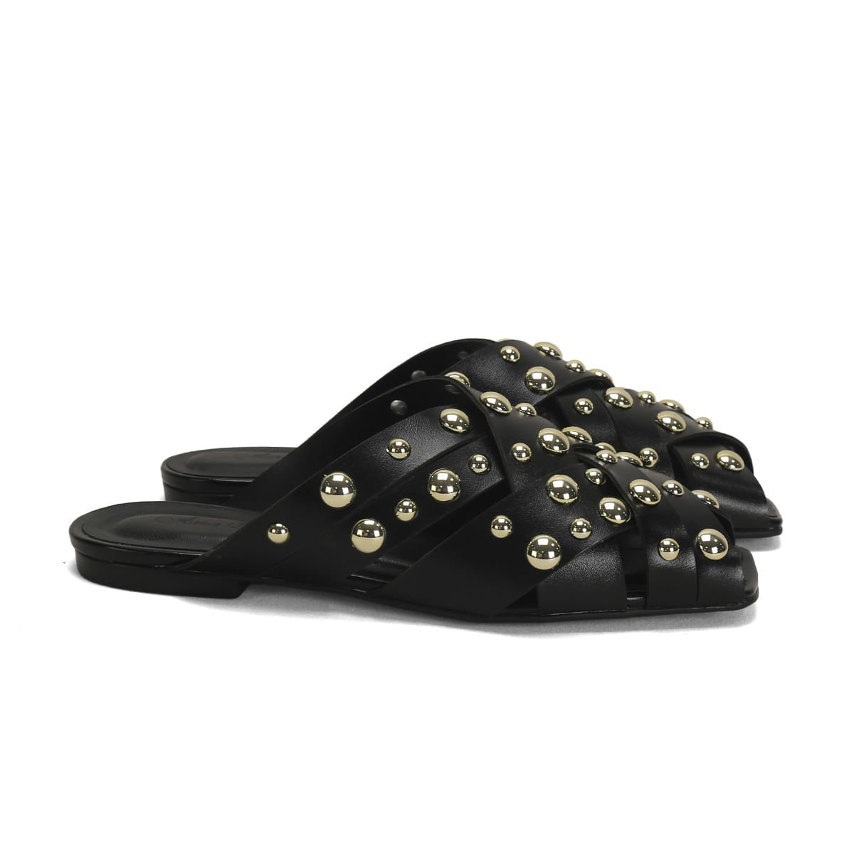 Mule Napa Preto Esferas Douradas 2cm