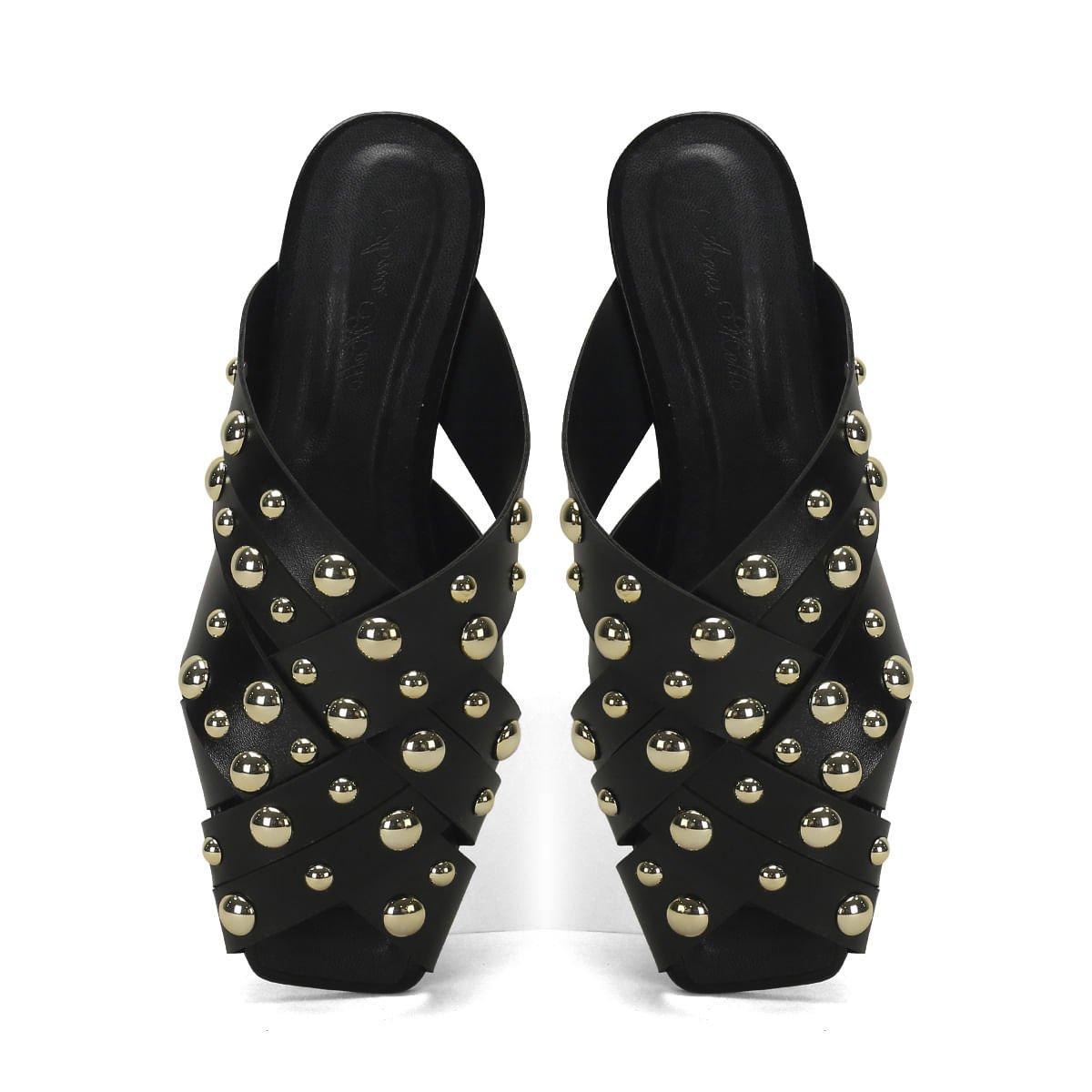 Mule Napa Preto Esferas Douradas 2cm Preto 2