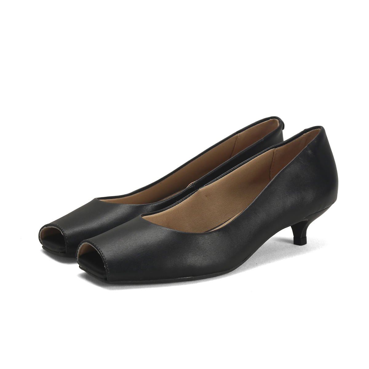 Peep Toe de Couro com Salto Baixo Conforto Ana Mello Preto 2