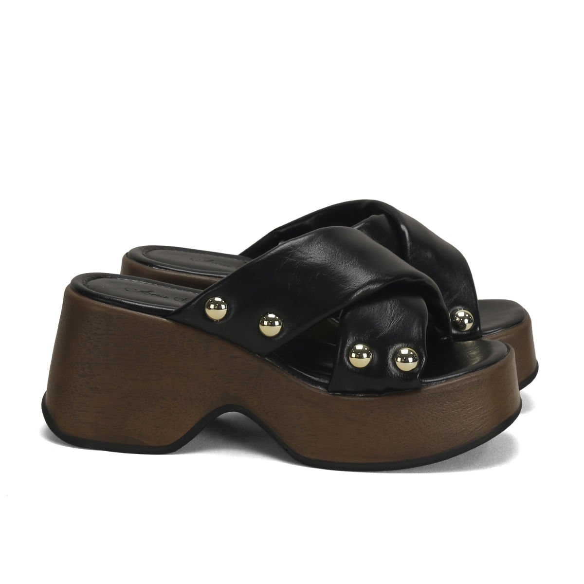 Sandália Plataforma Napa Preta 7cm