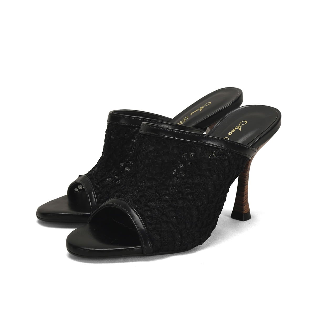 Mule Crochê Salto Preto 10,5cm Sintético Preto 2