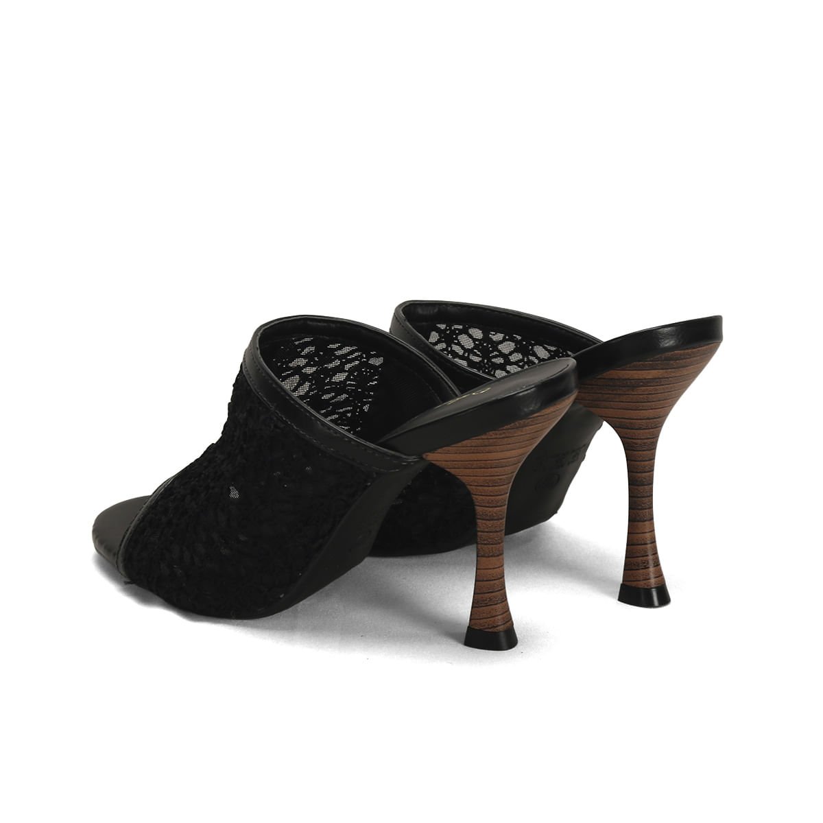 Mule Crochê Salto Preto 10,5cm Sintético Preto 3