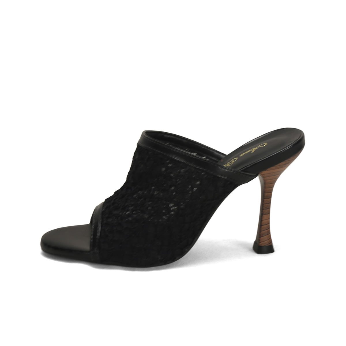 Mule Crochê Salto Preto 10,5cm Sintético Preto 4