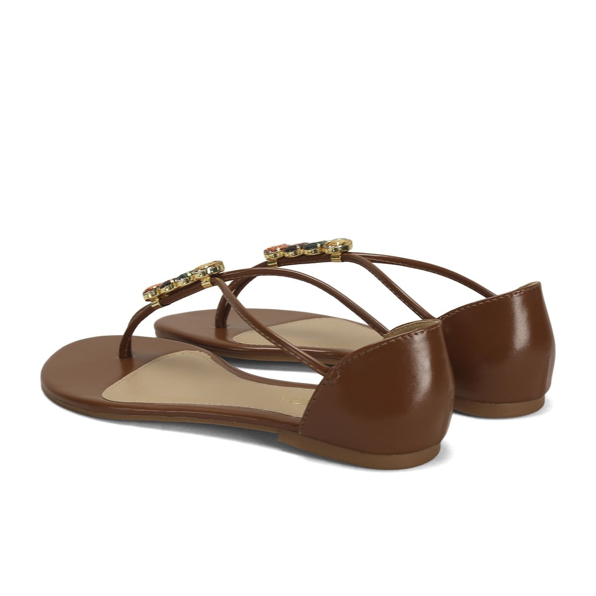 Rasteira Caramelo Pedrarias Coloridas Confortável Marrom 2