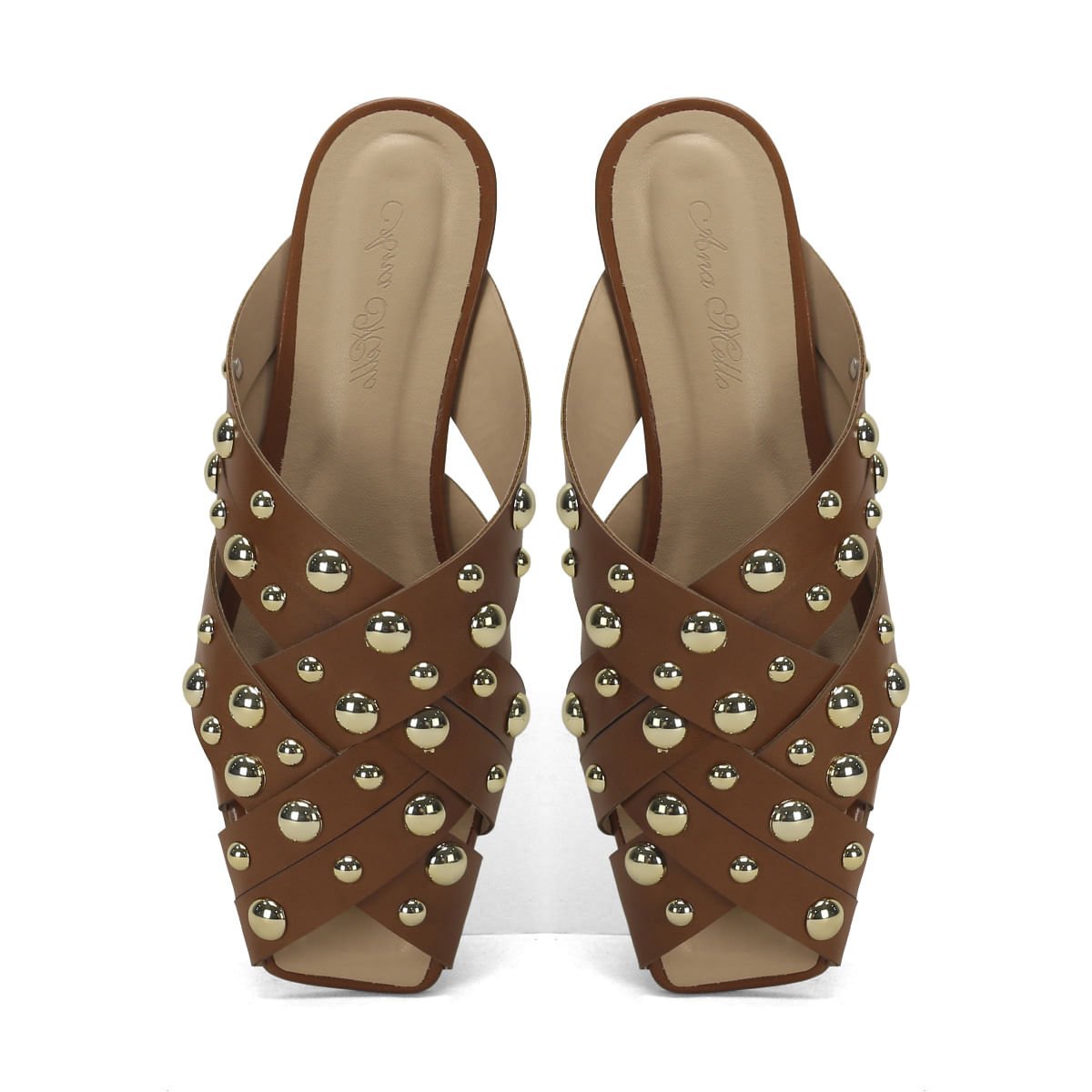 Mule Napa Esferas Douradas Caramelo 2cm Marrom 2