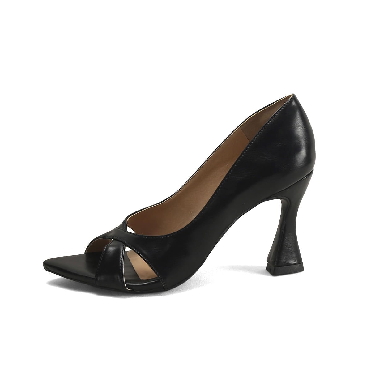 Peep Toe Clássico Bico Folha Salto Médio Ana Mello Preto 4