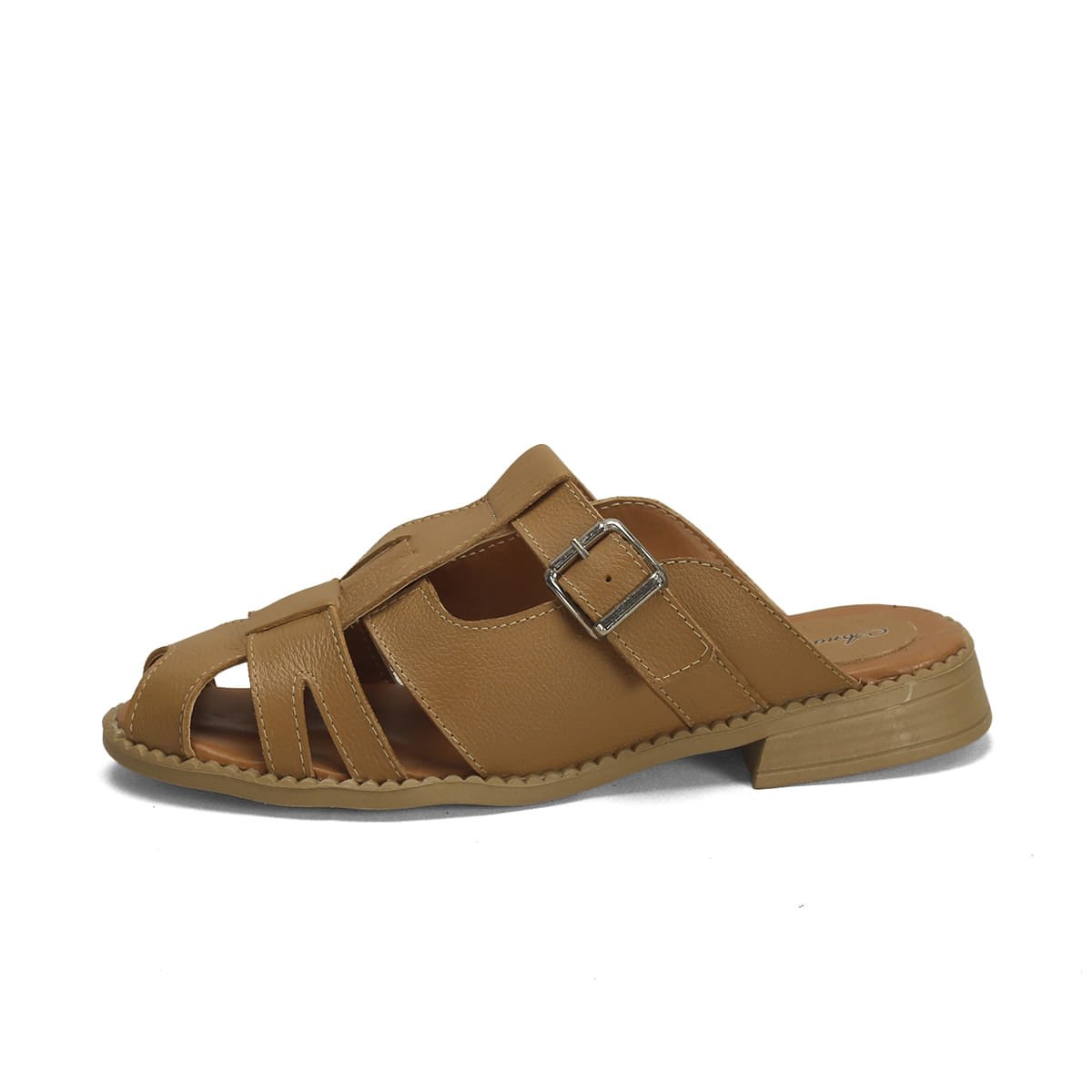 Mule Couro Retrô Caramelo Elegante Confortável Bege 4