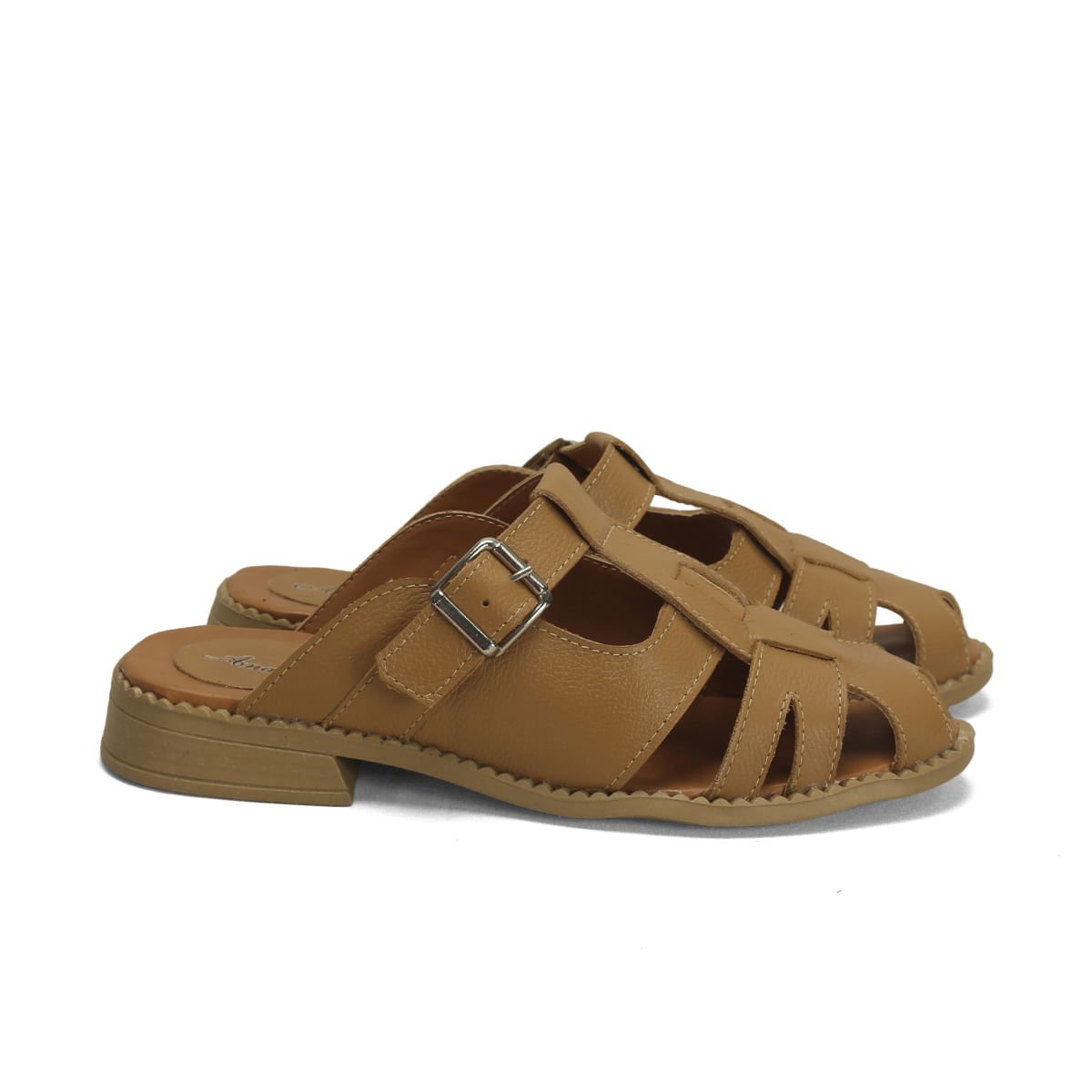 Mule Couro Retrô Caramelo Elegante Confortável