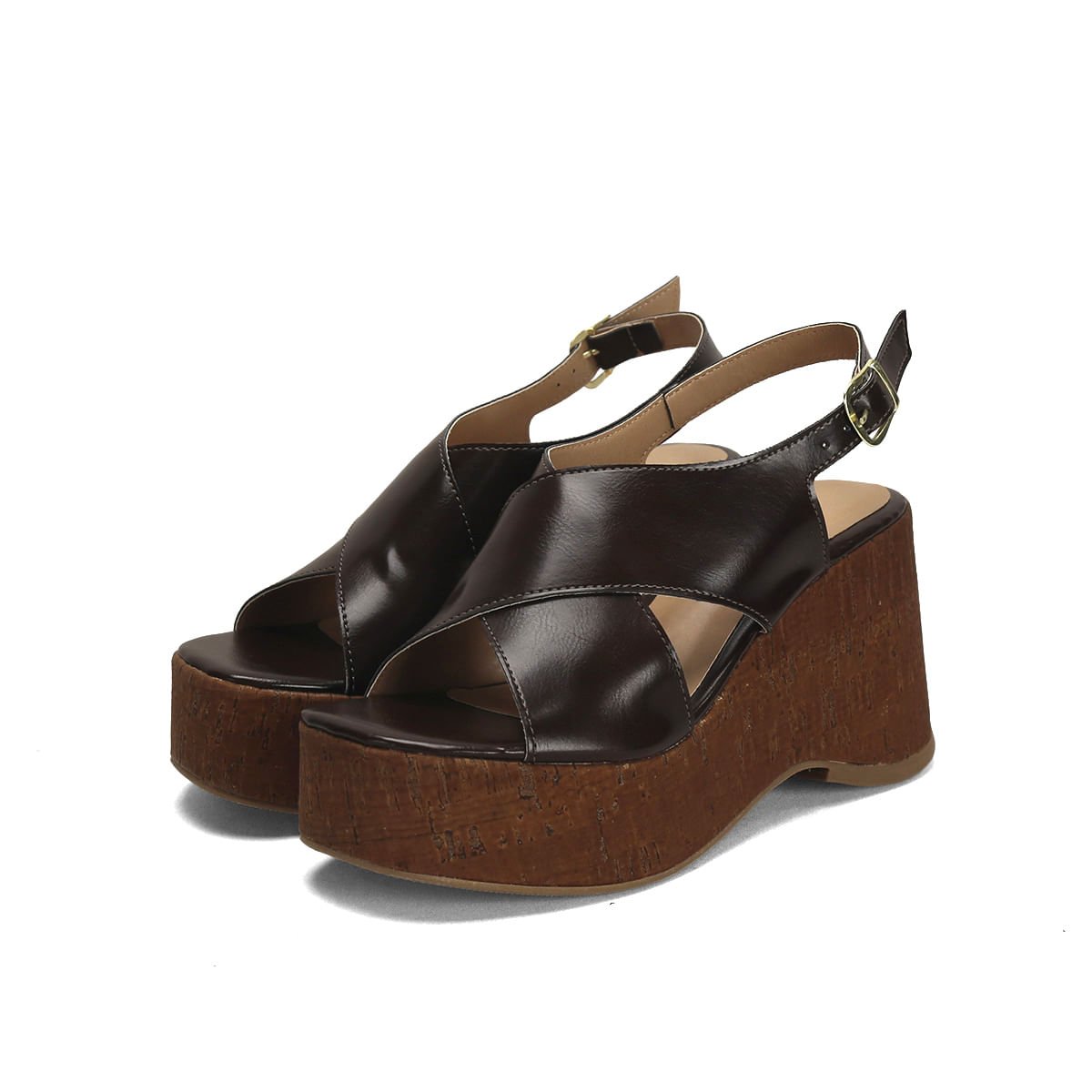 Sandália Anabela Napa Café Cortiça 9cm Café 2