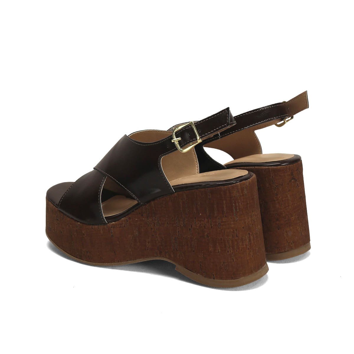 Sandália Anabela Napa Café Cortiça 9cm Café 3